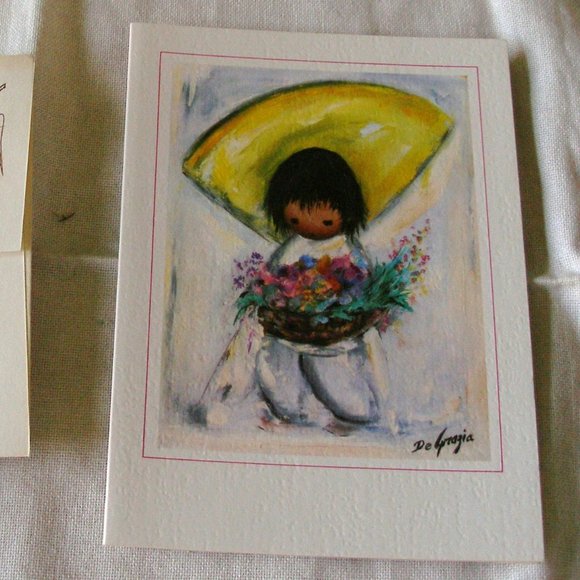 Flower Boy Ted DeGrazia Vintage 1976 Christmas Card With Envelope New Unused Art - Picture 2 of 11